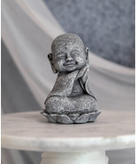 Feng Shui Meditating Japanese Buddha Jizo Monk With Tilted Head On Lotus... - $24.49 CAD