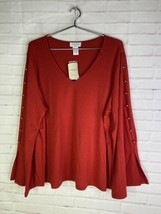 Carmen Marc Valvo Womens Red Flared Long Sleeve Bead Detail Blouse Top Size 2X - £19.38 GBP