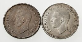Lote De 2 Monedas De 25 Centavos De Canadá (1945 25C AU Y 1948 25C AU) K... - $80.32
