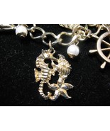 Nautical Beach Charm Bracelet Goldtone Anchor Sea Horse Wheel Fish Pearl... - £10.38 GBP