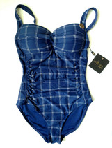 NWT Nip Tuck Sexy Navy Blue Plaid Balconette Ruched One Piece Swim Suit ... - $78.21