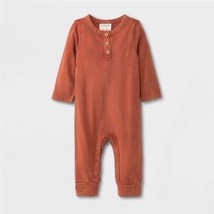 Cat and Jack Baby Henley Button Long Sleeve Romper Cinnamon Orange NWT - £8.62 GBP