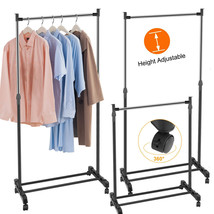 Garment Rack Clothes Hanger Rolling Collapsible Clothing Shelf Height Ad... - £35.85 GBP
