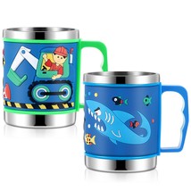 2 Pcs Kids Stainless Steel Truck Shark 3D Mugs 10 Oz Blue Insulated Tumbler With - $30.99