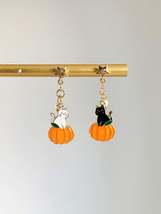 Unique Pumpkin and Cat Earrings Silver Post - £10.79 GBP