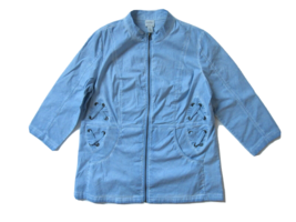 Zenergy Chico&#39;s Dyed Jacket in Allure Blue Lace-up Detail Zip Front Cotton 2  12 - £22.92 GBP