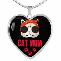 Express Your Love Gifts Cat Lover Necklace Cat Mom Heart Pendant Stainless Steel - £47.44 GBP