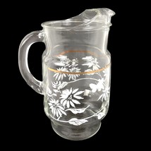 Vintage Mid-Century Butterfly &amp; Flower 2qt Glass Pitcher w/ Ice Lip, Gold Stripe - £21.24 GBP