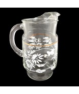 Vintage Mid-Century Butterfly &amp; Flower 2qt Glass Pitcher w/ Ice Lip, Gol... - $37.05 CAD