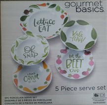 Gourmet Basics by Mikasa ~ Quirky Vegetable Pun ~ Porcelain ~ 5 Piece Serve Set - £58.42 GBP
