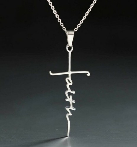 Stainless Steel ~ "Faith" ~ Cross Pendant Necklace ~ 18" Chain ~ 2" Extender Item image 4