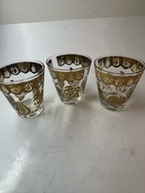 3 Vtg 60s Culver Florentine Old Fashioned Low Ball Glasses Gold Fruit 4&quot; - £26.80 GBP