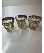 3 Vtg 60s Culver Florentine Old Fashioned Low Ball Glasses Gold Fruit 4&quot; - $639.77 MXN