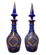 RARE Pair of Antique Bohemian Cobalt Blue Glass Decanters – Hand Painted... - $29,798.82 MXN