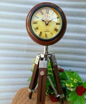 Small stylish Wooden Desk Clock with Tripod Antique Marine Desk clock gift - £66.83 GBP