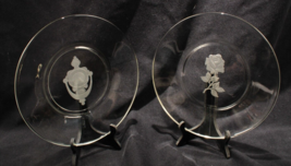 2 Clear Salad Plates w Door Knocker and Rose Heavy Etch Avon 1970s Pristine - £12.49 GBP