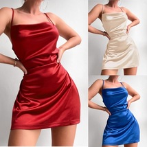 Satin Slip Dress, Sexy V-neck Slim Skirt, Women&#39;s Dress, Summer Dress,Ni... - £17.29 GBP