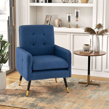 Linen Fabric Accent Chair Removable Seat Cushion Ergonomic Backrest Navy Blue - £126.18 GBP