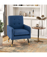 Linen Fabric Accent Chair Removable Seat Cushion Ergonomic Backrest Navy... - £126.95 GBP