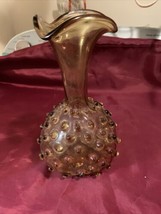 Vintage Fenton Hobnail Amber Glass Flared Top Vase Uniquely Shaped 9&quot; Tall - £19.78 GBP