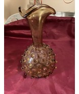 Vintage Fenton Hobnail Amber Glass Flared Top Vase Uniquely Shaped 9&quot; Tall - $33.92 CAD