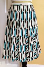 CITY UNLTD. Brown/Turquoise Blue Geometric Print Full/Gored Linen Skirt (8) - £7.68 GBP