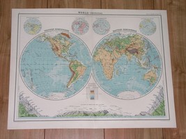 1924 MAP OF THE WORLD GLOBES HEMISPHERES MOUNTAINS DIAGRAM AMERICA ASIA ... - £16.79 GBP