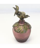 Perfume Bottle Amethyst Crackled Ice Glass Metal Flower Hummingbird Stopper - $359.36 MXN