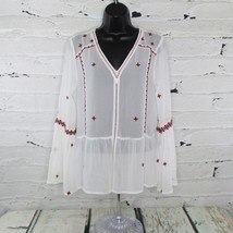 Aqua Womens Size XS (0/2) Relaxed Fit Boho Peasant Embroidered Top White Red - £12.97 GBP
