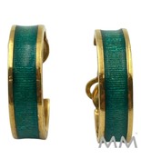 18K Yellow Gold Green Enamel Hoop Earrings Heavy 12.1 Grams - €3.058,01 EUR