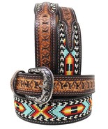 Western 1-3/4&quot; Wide Tapered Turquoise Embroidered Leather Belt 26RT67T - €60,37 EUR