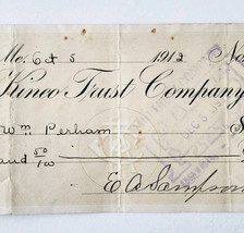 1912 Kineo Trust Company Bank Check E.A. Sampson Dover Maine Signed 864 ... - $19.99
