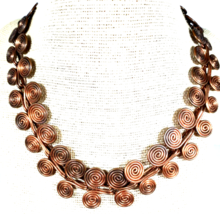 Vintage COPPER Color Chain of CIRCLES 16&quot; NECKLACE w Hook &amp; Eye Closure - £14.55 GBP