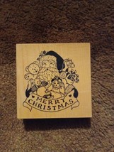 PSX Merry Christmas Rubber Stamp Wood Mounted Xmas Santa Claus Toys Vintage VTG - £15.72 GBP