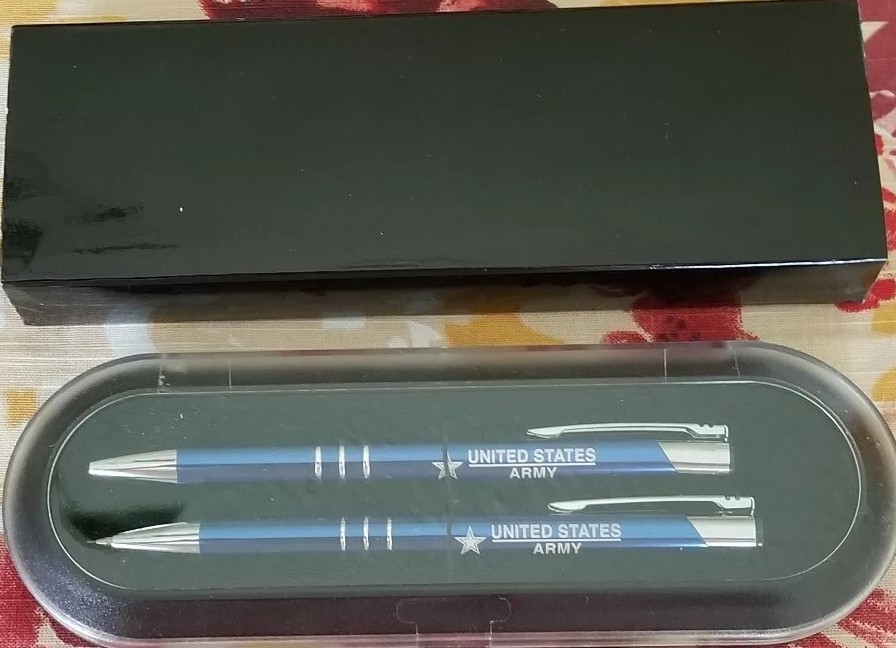 US Army ~ Metal ~ Pen & Pencil Set ~ Blue & Silver ~ Storage Case ~ Military Item image 4