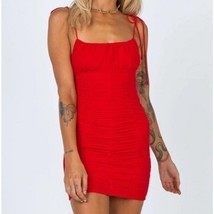 Red Mini Bodycon Dress Womens 2 Adjustable Ruched Sexy Prom Party PRINCESS POLLY - £61.53 GBP