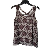 Pink Rose Pull Over Shirt Blouse ~ Sz M ~ Cream &amp; Burgundy ~ Sleeveless - £13.17 GBP