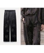 $109 ZARA BLACK EMBROIDERED BEADED PAJAMA PANTS ZW COLLECTION - M - £71.04 GBP