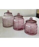 Vintage The Pioneer Woman Canister Jar Cassie Rose Glass Pink Embossed S... - $39.55