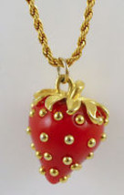 KENNETH LANE Red Strawberry PENDANT Gold-Plated Rope Chain NECKLACE - 33 &quot; - £35.97 GBP