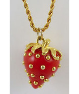 KENNETH LANE Red Strawberry PENDANT Gold-Plated Rope Chain NECKLACE - 33 " - $45.00