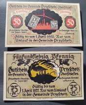2) Antique German Butfchein Przyfchetz Notgeld Banknotes 1921 - £9.64 GBP