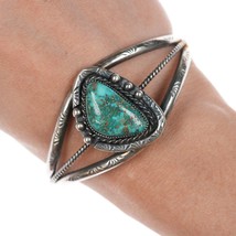 6.75&quot; Vintage Navajo sterling and turquoise cuff bracelet - £172.98 GBP