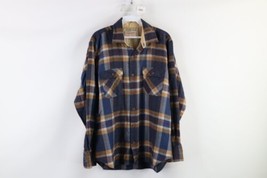 Vintage 70s Streetwear Mens Medium Knit Collared Long Sleeve Button Shirt Plaid - £35.48 GBP