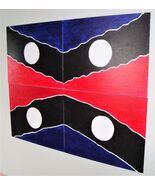 Original Moon Signed Painting Circle Geometric Navy Red Art Set By Carla... - $211.62