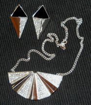 Mark Fan Club Necklace &amp; Got Edge Earrings Modern Art Deco Rhinestone ✿ Stunning - $39.55