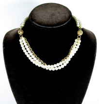 Vintage Necklace DOUBLE STRAND Faux Pearl Beads Chain Links is 3rd Beaded 17&quot; - £13.62 GBP