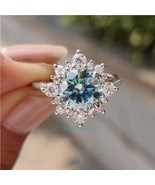 4 Ctw Cyan Blue Moissanite Engagement Ring Round Cut Certified Moissanit... - £149.64 GBP
