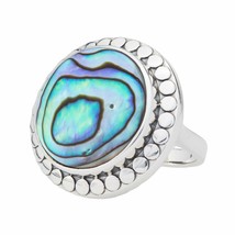 Sterling Silver 18mm Abalone Beaded Halo Ring Size 10 - £138.39 GBP