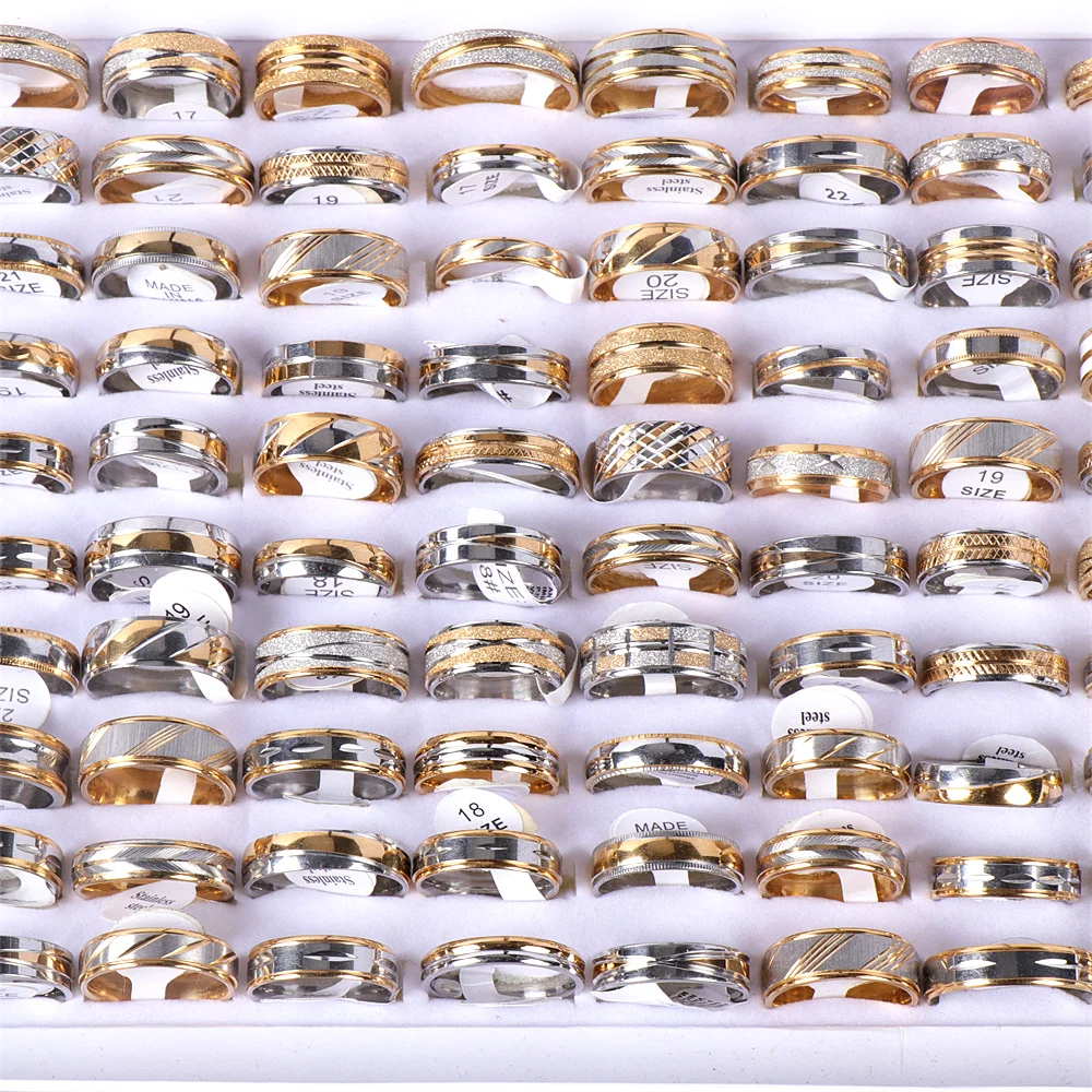 Wholesale 36pcs/lot Fashion High Quality Stripe Stainless Steel Gold Silver Plat - £28.37 GBP